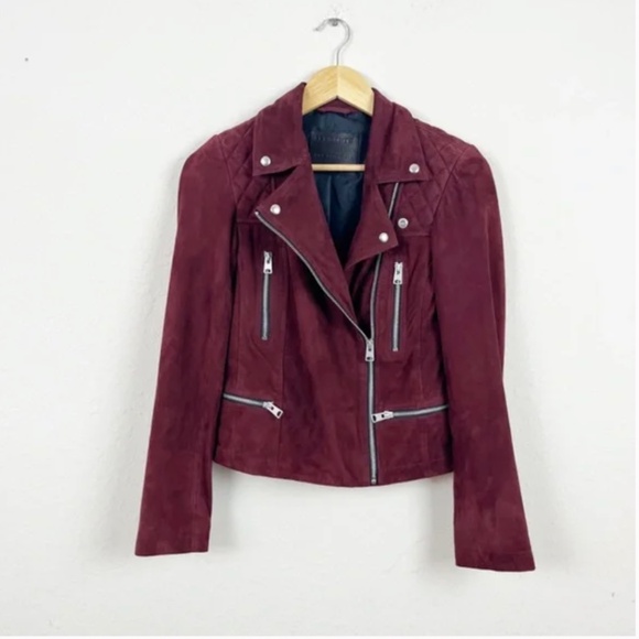 All Saints Jackets & Blazers - All Saints Catch Goat Suede Burgundy Biker Jacket